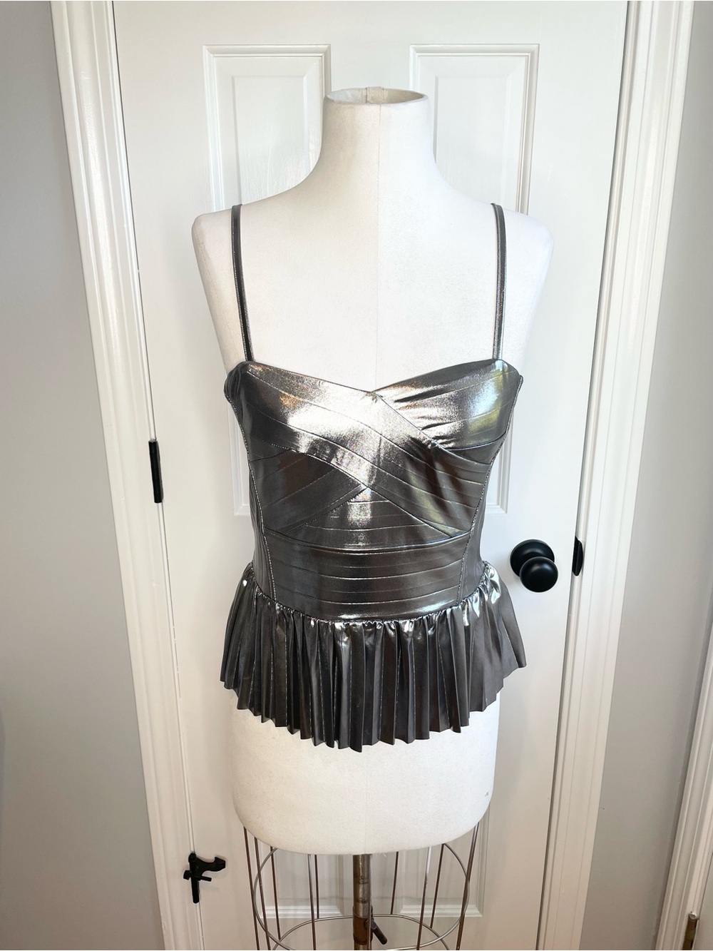 Sincerely Jules Metallic Silver Pleated-Hem Camisole